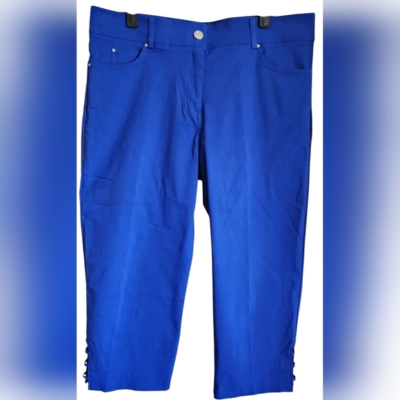 Verve Blues Capri Stretch Elastic Waist Pants Leg Cut-outs Blue Women's 16 - Picture 1 of 13